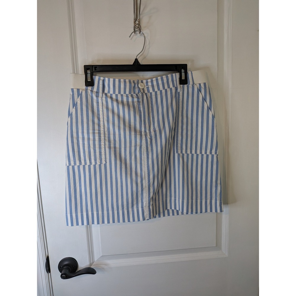 Lee Womens Blue White Striped Mini Skirt Elastic Waist Patch Pockets Casual